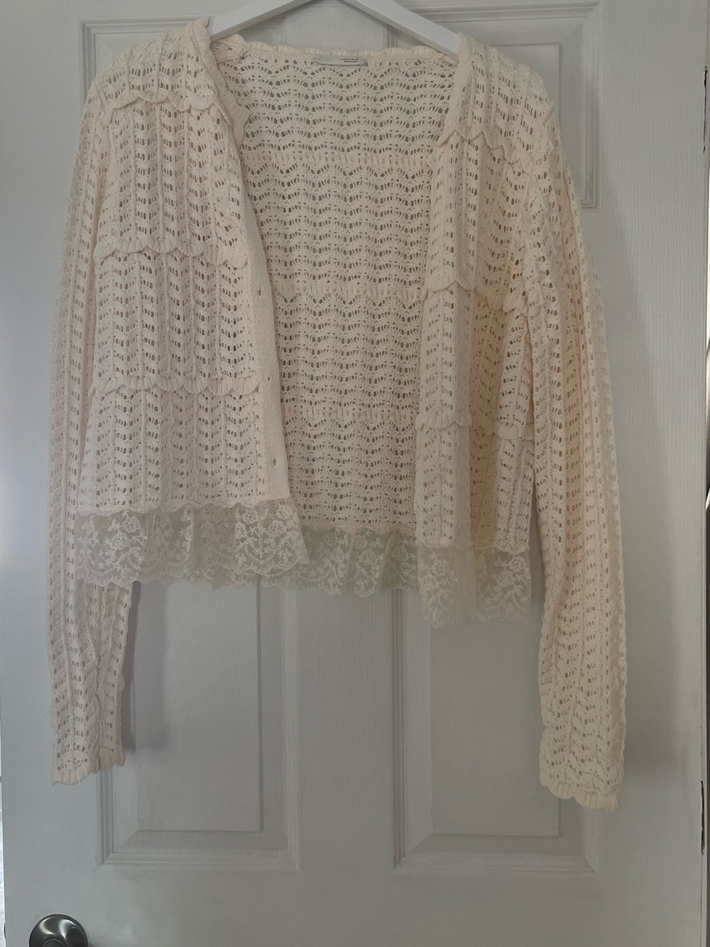 Zara Cream Open-Knit Lace-Trim Cardigan Large cover up